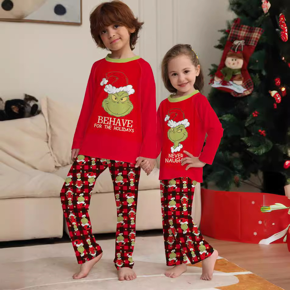 Christmas Little strange family Christmas homestays pajamas cartoon plaid printed two-piece family suit_voghion.com