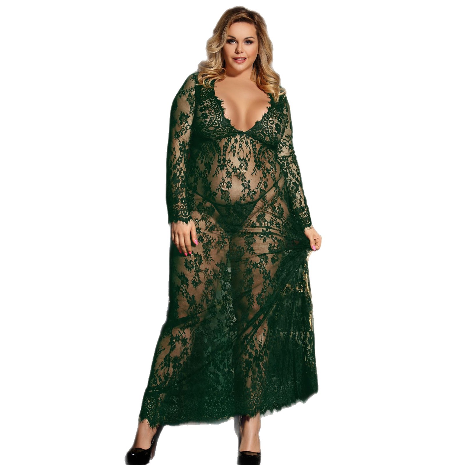 Europa y América lencería sexy camisón de manga larga vestido encaje transparente falda Comercio exterior Amazon suministro 80497