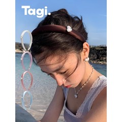 Tagi.想象爱心怦怦镶钻珍珠鼓鼓复古真丝发箍高颅顶头箍