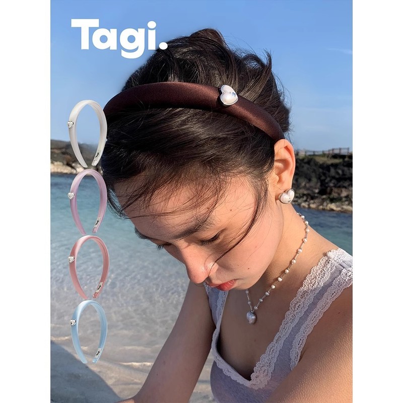 Tagi.想象爱心怦怦镶钻珍珠鼓鼓复古真丝发箍高颅顶头箍|undefined