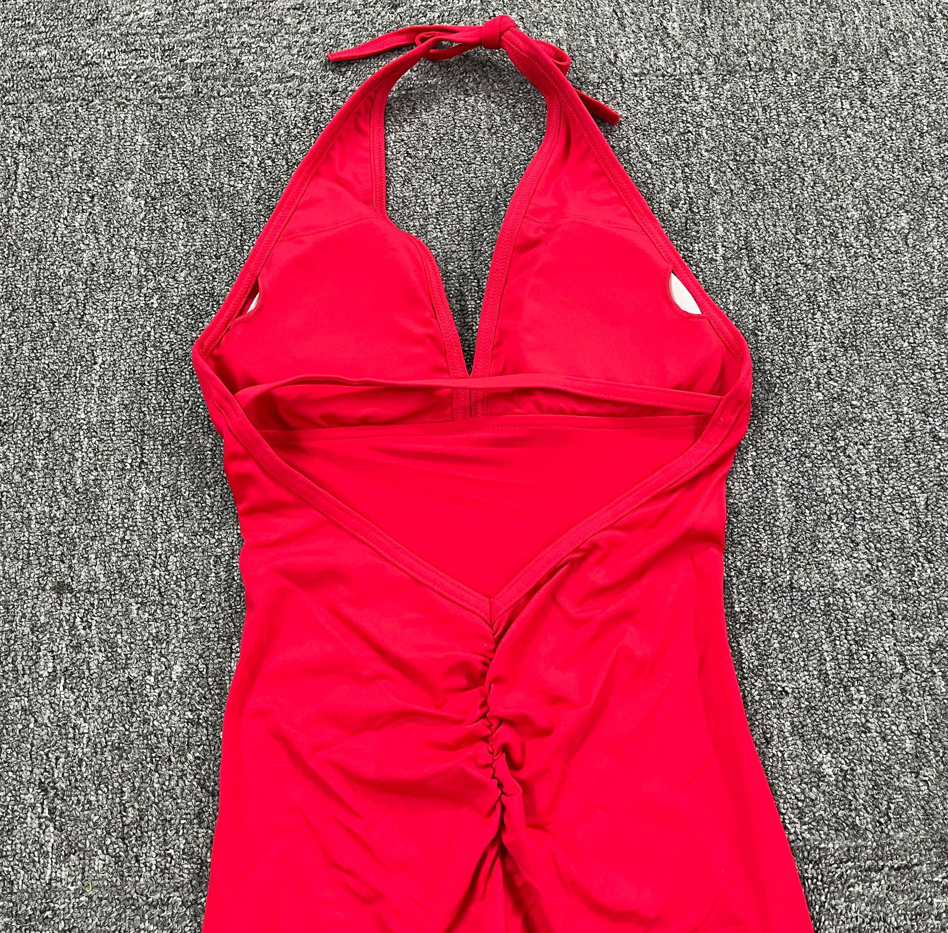 Sports Solid Color Cotton Blend Plunging Neck Backless Active Bottoms Jumpsuits display picture 7