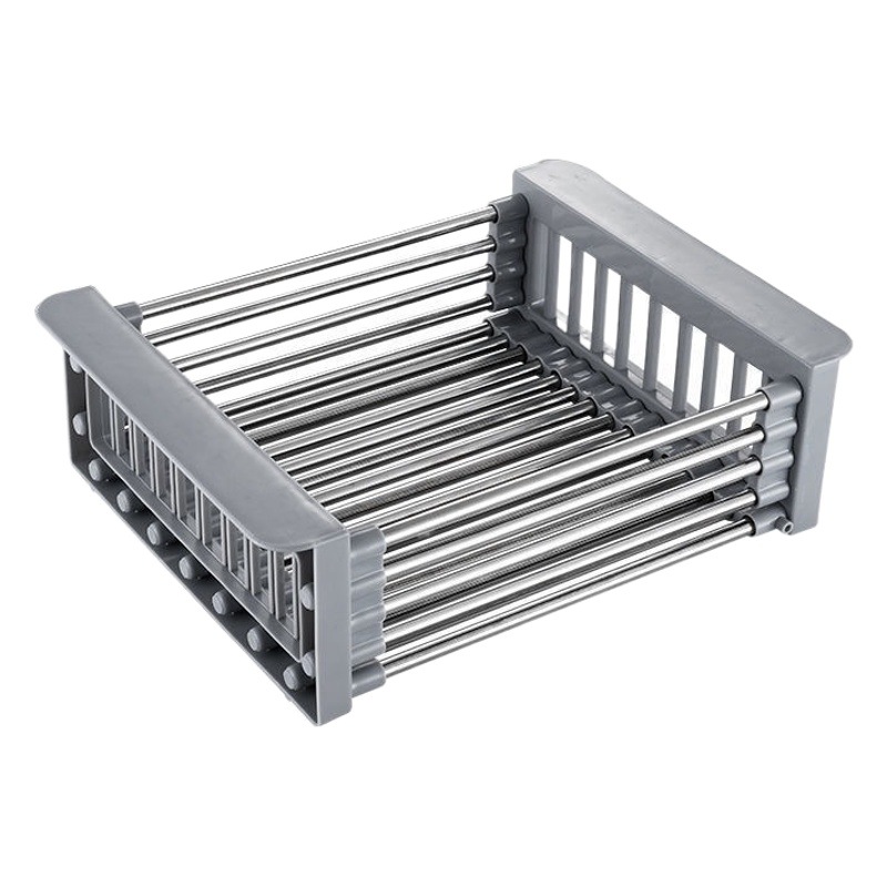 Cesta escurridora retráctil de acero inoxidable, diseño de fregadero de cocina, ideal para frutas, verduras y utensilios