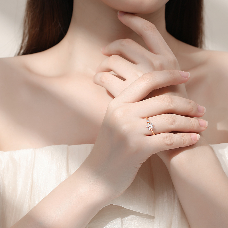 Estilo japonés y Coreano fresco 925 moda de plata llena de Diamantes flor de cerezo anillo de la flor nicho diseño floral anillo femenino al por mayor