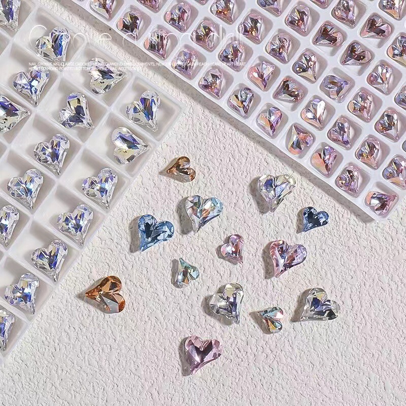 Explosions manicure big crooked heart diamond new burst flash heart love diamond pointed bottom diamond K9 manicure jewelry nail accessories