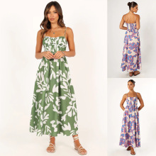 跨境外贸2024亚马逊速卖通欧美新品印花气质性感吊带连衣长裙女