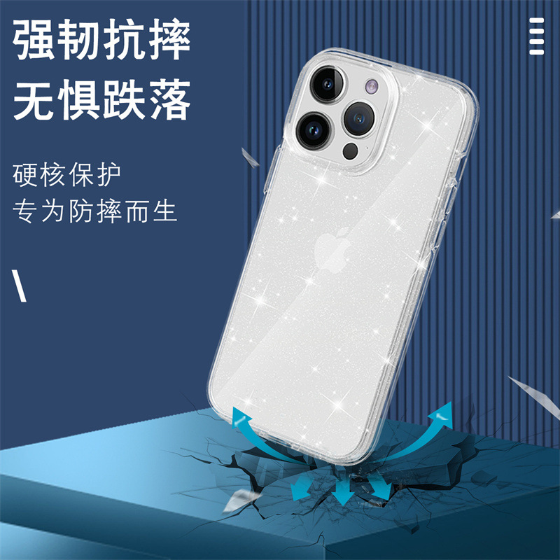 Apple 17 Pro Max用キラキラ透明スマホケース、16 Terminator対応、厚型13ハードケース、12/15保護カバー