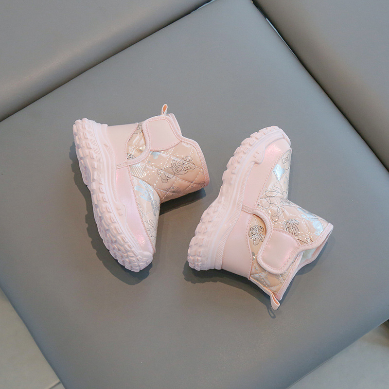 Botas de nieve para niños engrosadas con forro polar de Velcro alto de color sólido zapatos casuales acolchados de algodón cálidos botas acolchadas de algodón para hombres y mujeres