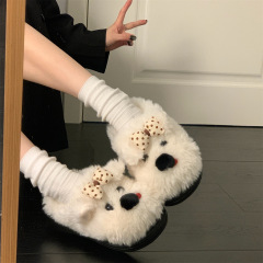 可爱趣味毛绒小狗包头拖鞋女2025秋冬新款厚底舒适防滑保暖棉拖鞋