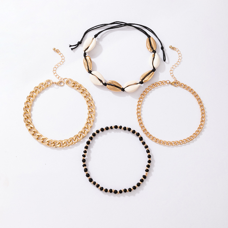 Ethnic Style Jewelry Shell Chain Four-layer Anklet Metal Beaded Multi-layer Anklet display picture 3