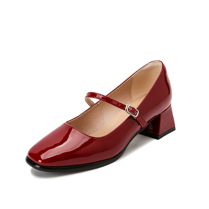 Zapatos individuales de cabeza cuadrada para mujer, charol de tacón grueso con estilo nocturno, estilo francés retro jk Mary Jane zapatos de cuero para mujer 6165