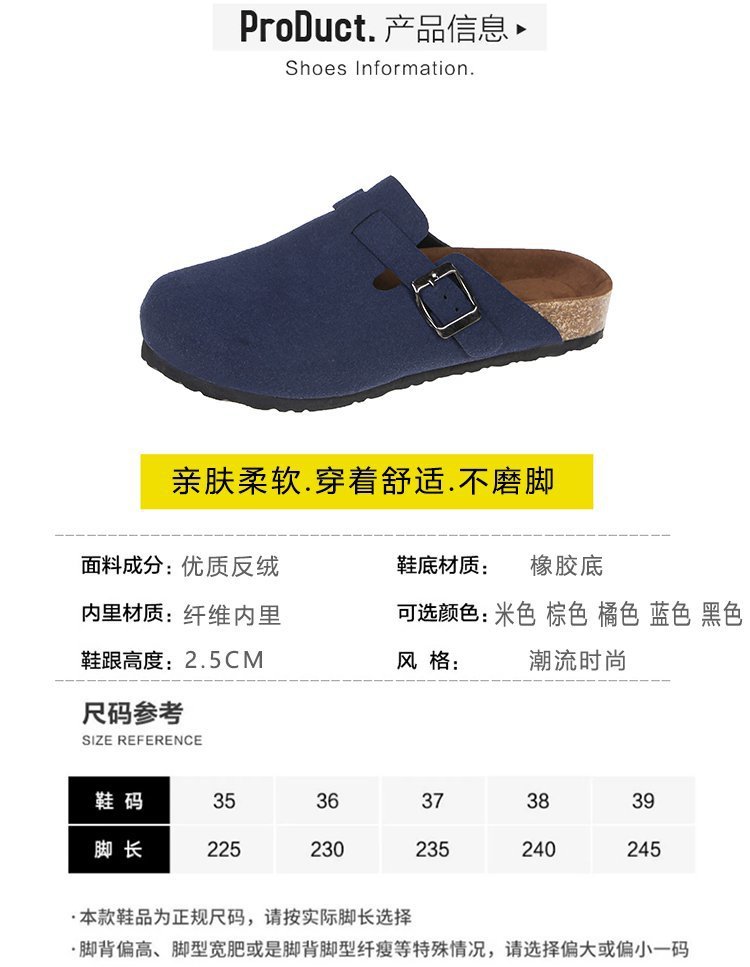 Spring 2021 European and American retro Baotou half-slipper women's cork flat flat large size casual one-step lazy lady's slipper Specification drawing