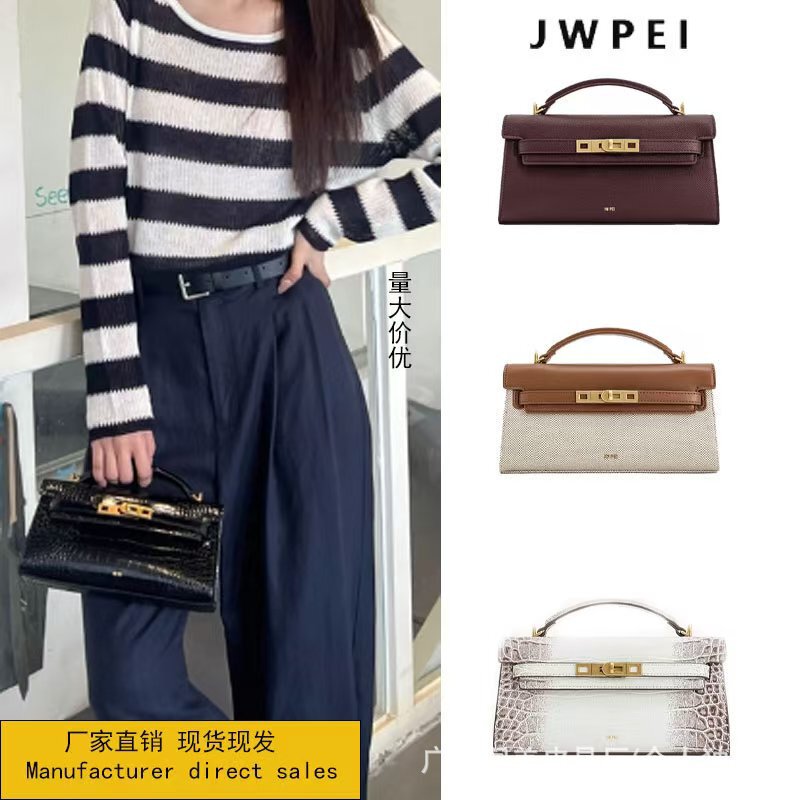 Jw Pei Handbag Noor Crocodile Pattern Kelly Bag New High-End Satchel Crossbody Bag Women's Bag 2t273