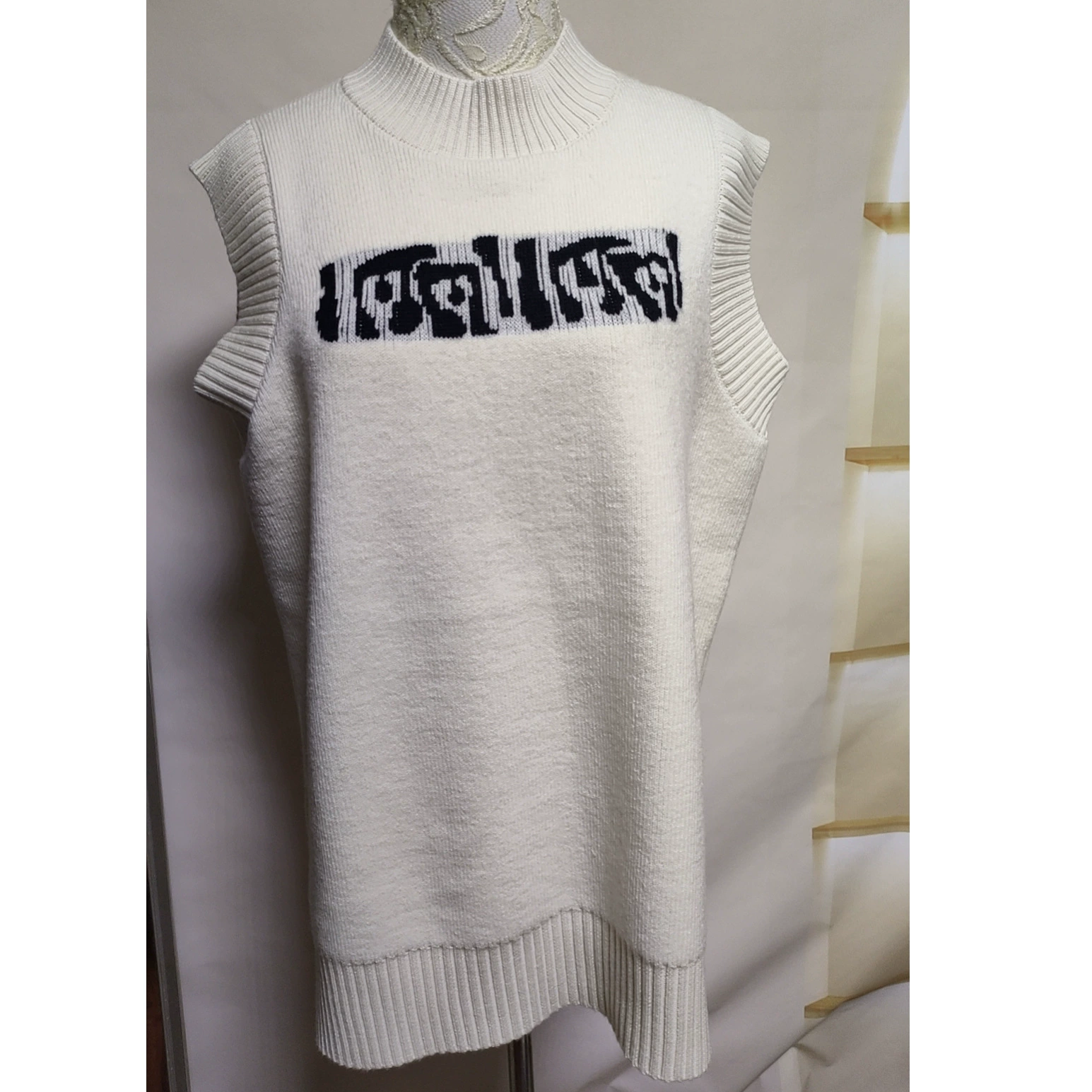 Распродажа: жаккардовый вязаный жилет из чистой шерсти с разрезами, свободного кроя, напрямую от производителя, в стиле "ленивый" (или "повседневный").