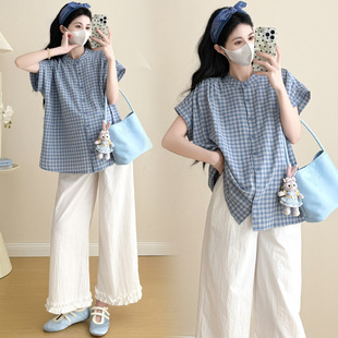 in stock M to 3XL Real Shot 2025 Summer New Pregnant Women plus size T-Shirt + Ice Silk Summer Lace Pants
