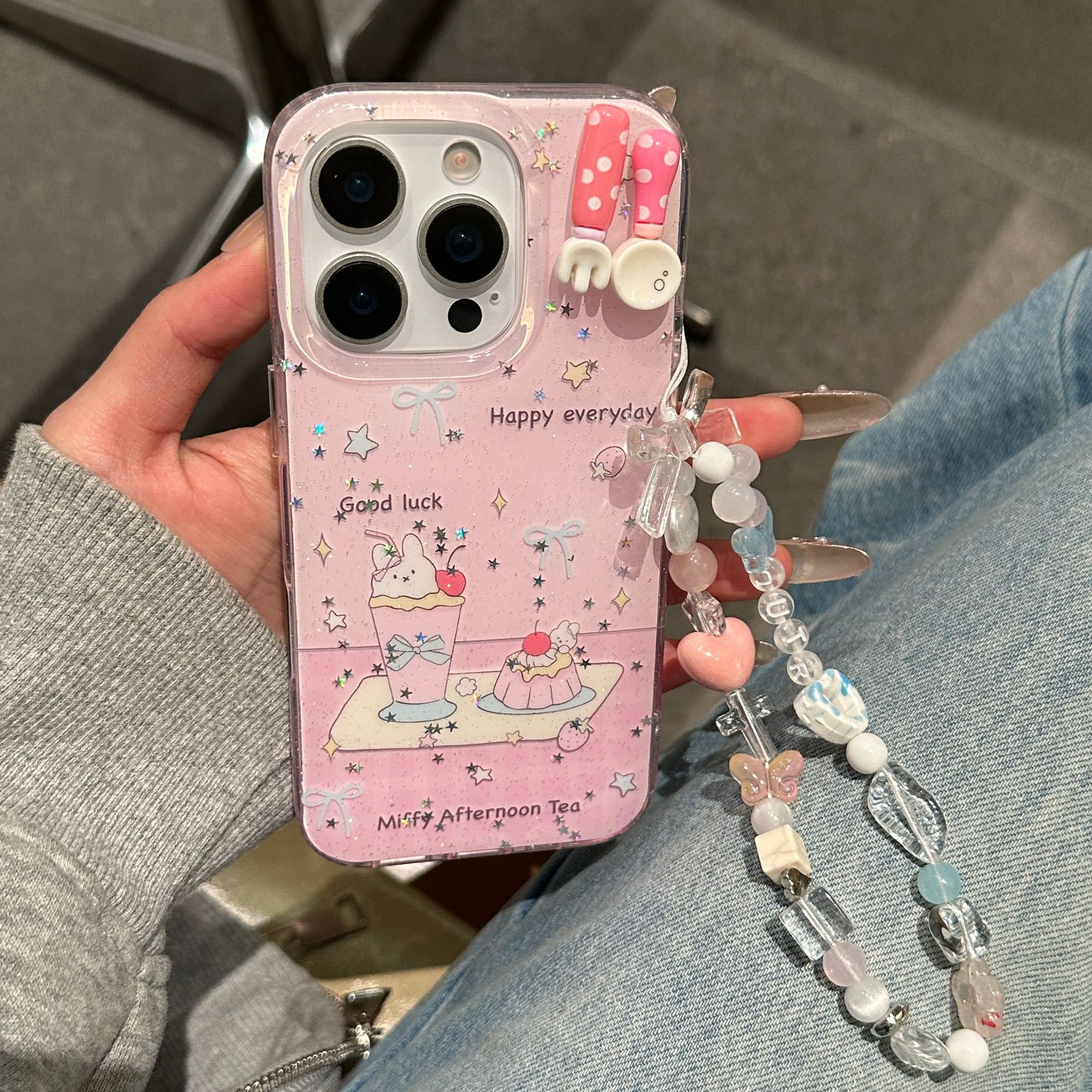 Chicas corazón lindo tenedor tridimensional cuchara para Apple 16ProMax funda para teléfono móvil 15/14 postre 13 cadena 15Pro