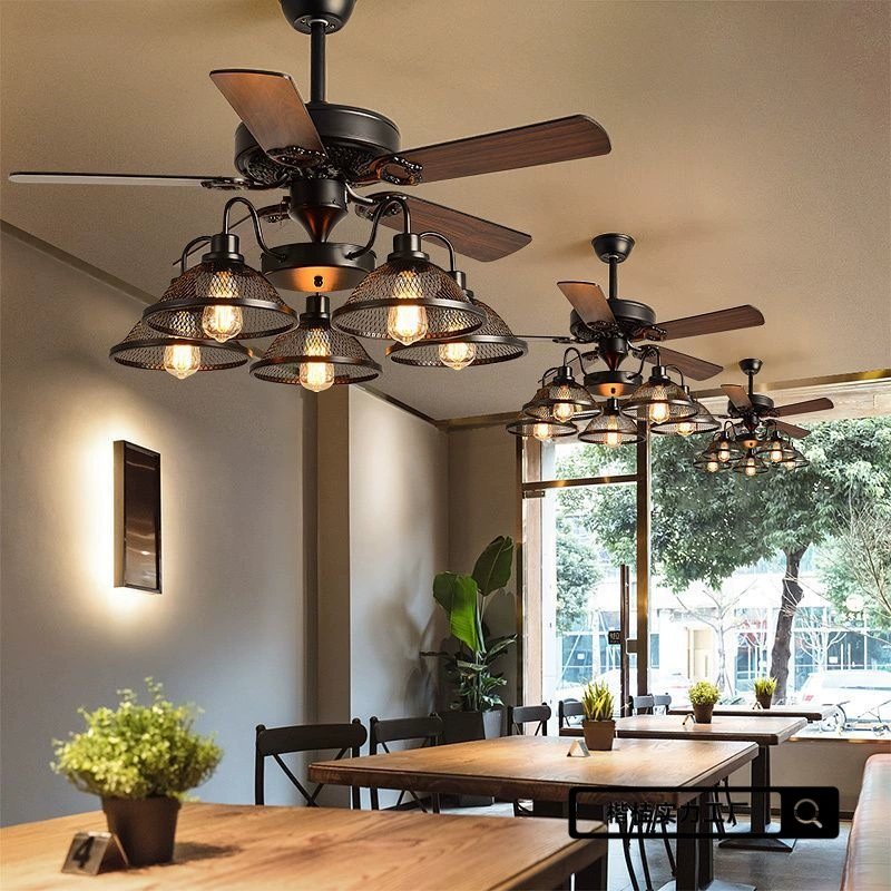 文创吊扇灯复古火锅店烧烤店卡座包厢服装店创意木叶风扇灯美式