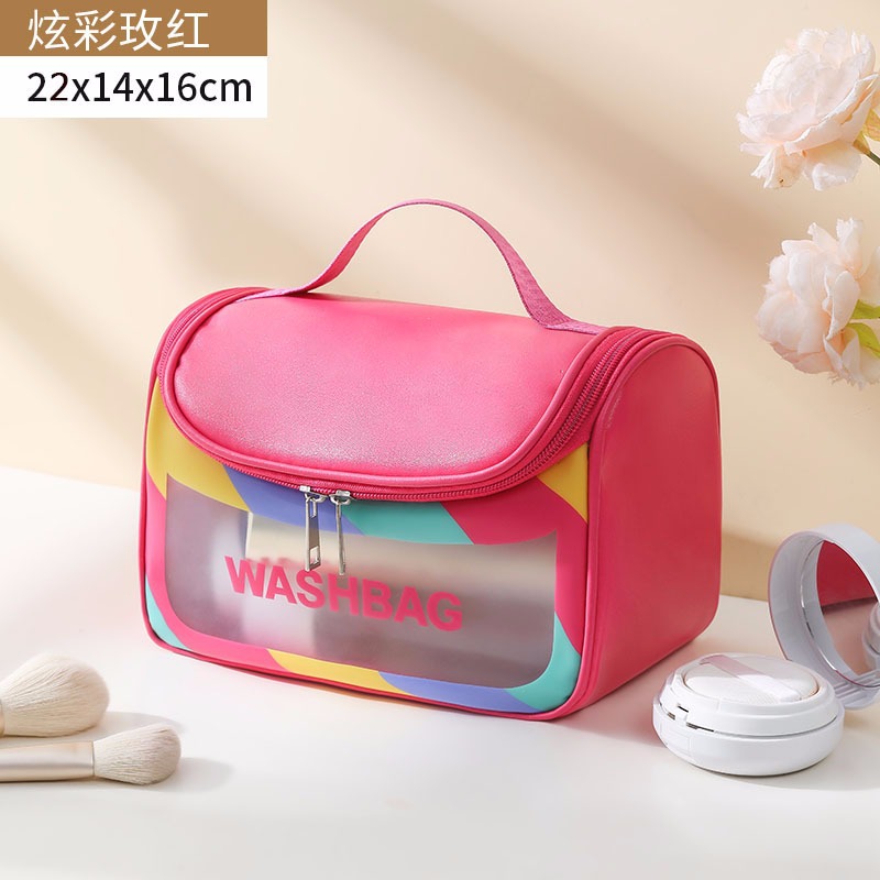 Bolsa de cosméticos transparente transfronteriza bolsa de almacenamiento impermeable de alta capacidad bolsa de lavado de maquillaje portátil PU