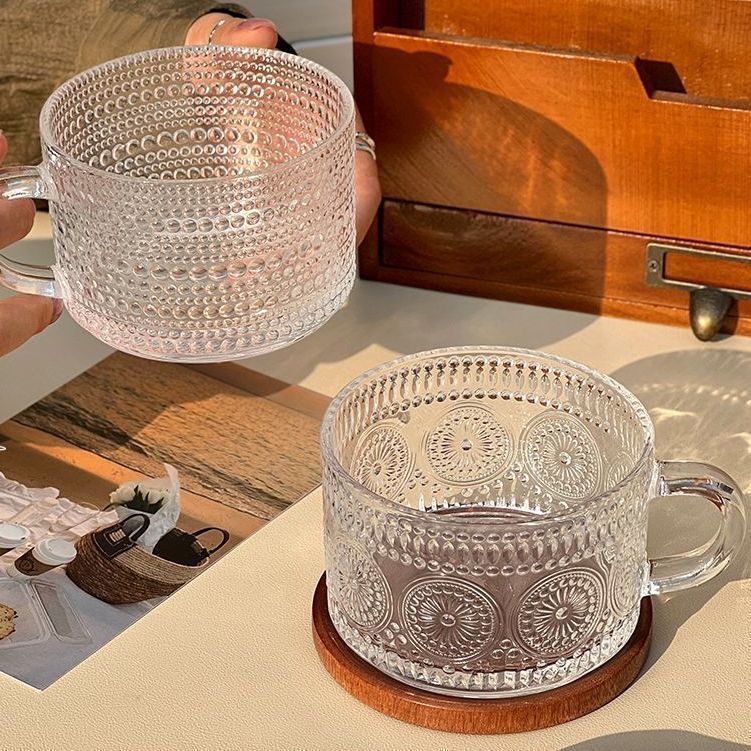 Taza de agua de lujo ligera de alto valor facial ins taza de desayuno taza de vidrio con cucharas de avena mango transparente leche