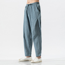 2024春夏新款男装 中国风棉麻时尚休闲裤亚麻小脚裤 K07-无影墙批