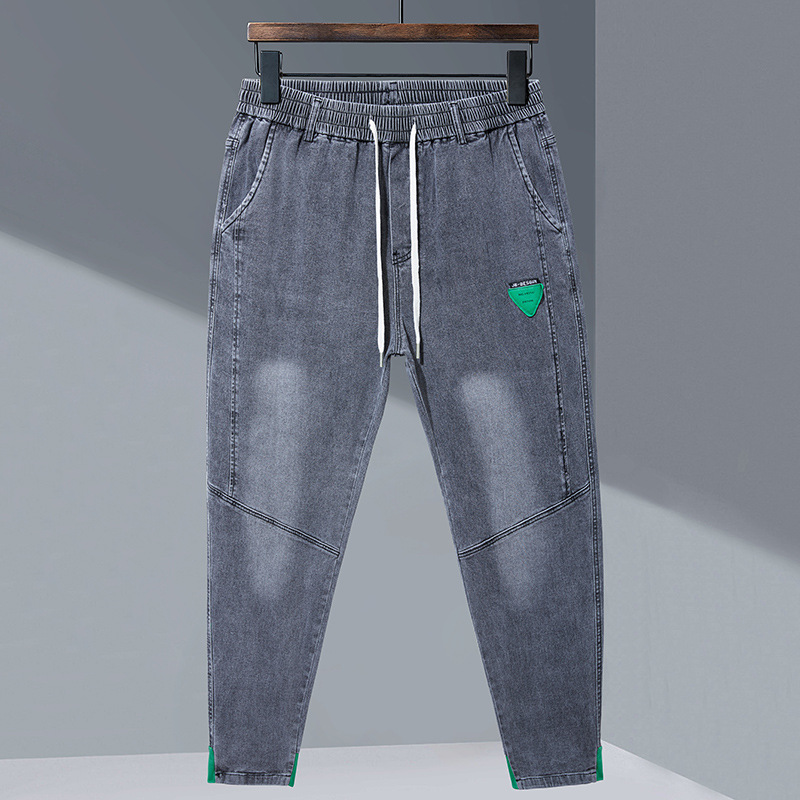 Tallas grandes de los hombres de Otoño de estiramiento de los pantalones vaqueros flacos flojos gordos del todo-fósforo de la cintura elástica de moda