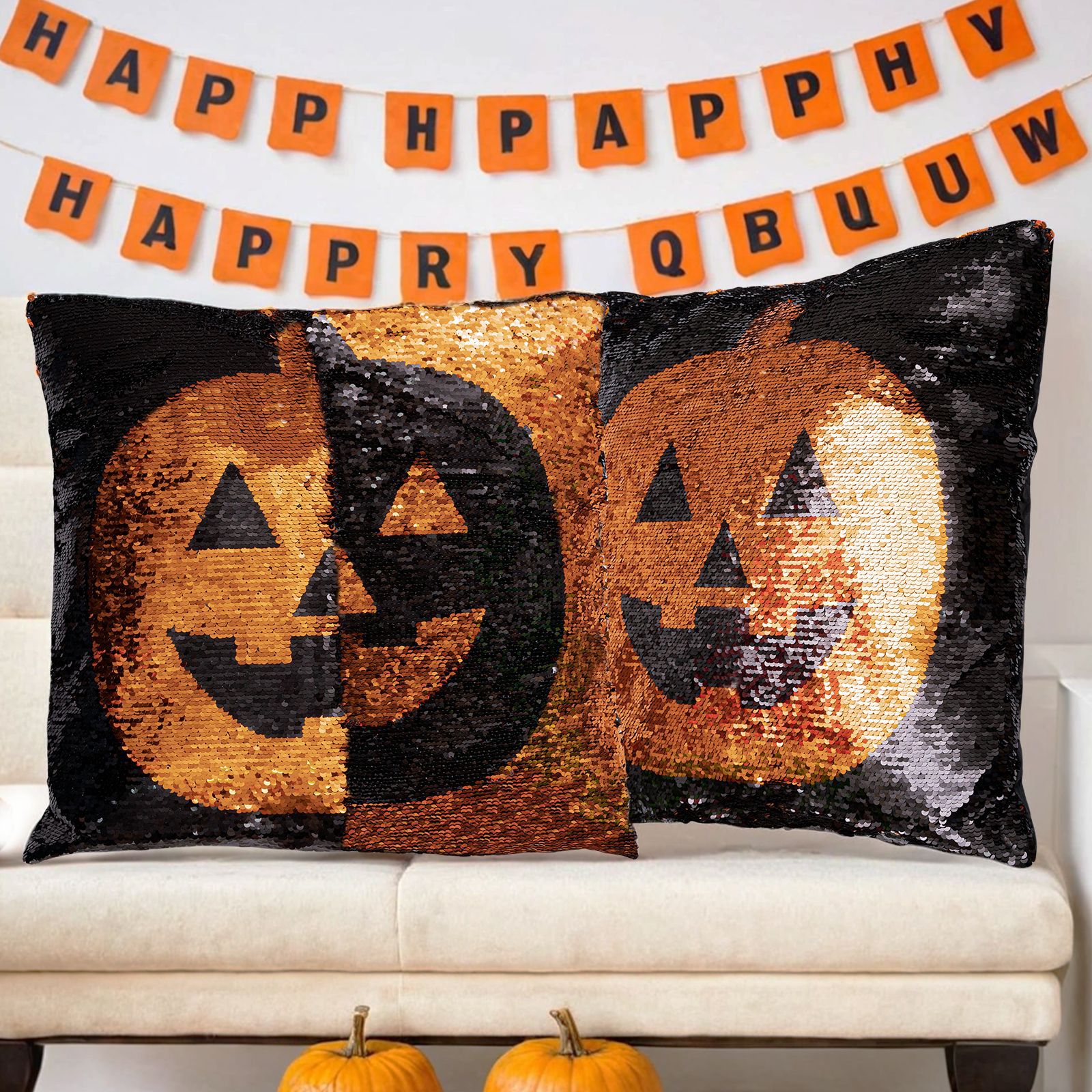 Nuevos productos transfronterizos de Halloween calabaza almohada funda con núcleo de almohada creativo cuentas intercambiable almohada cojín cojín almohada