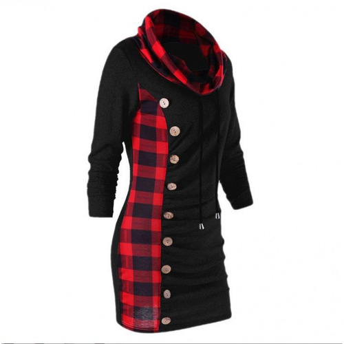 2025 AliExpress Independence Station Foreign Trade Autumn and Winter Women's Fashion Plaid Stitched Button Decorative Bag Hip Sweater