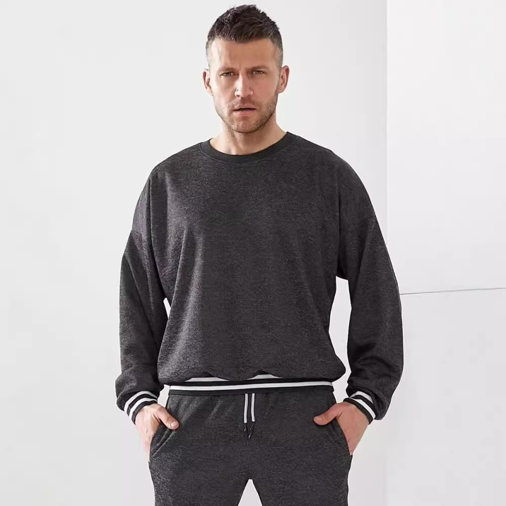 2024 ribbed contrasting color splicing sweatshirt men's two-piece furniture leisure sports set_voghion.com