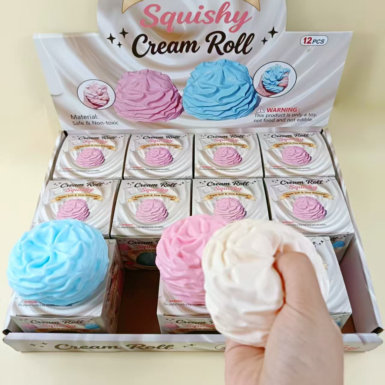Creme Roll Squishy Toy transfronterizo Simulación de silicona suave Creme Roll Pickle Pickle Desprimir juguetes en stock