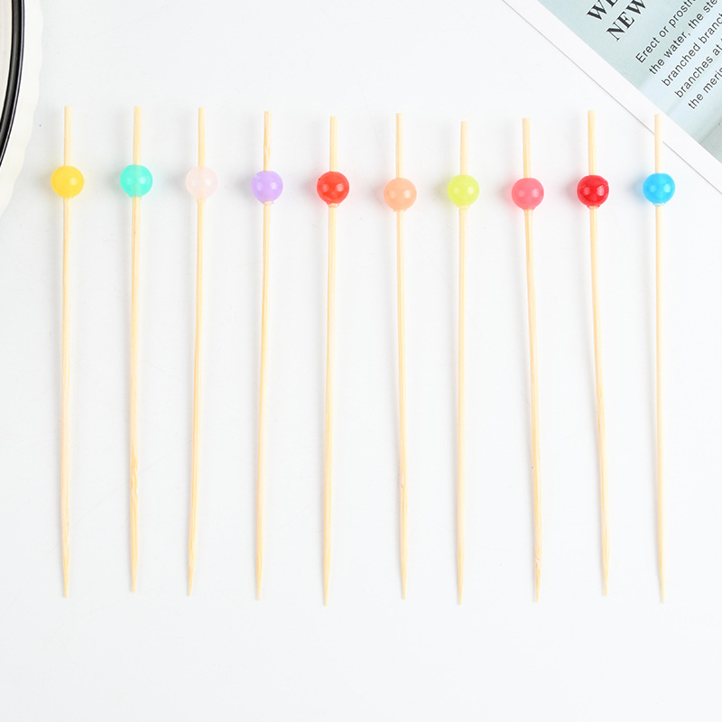 Fabricante de suministro de azúcar de calabaza string stick de bambú herramientas de fabricación de cóctel decoración colorida perlas de impresión stick de fruta