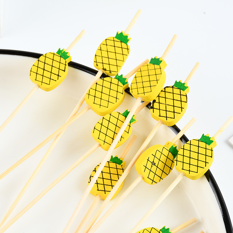 Mayorista creativo piña desechable stick de fruta stick de cóctel stick de torta horquilla de bocadillos stick postre