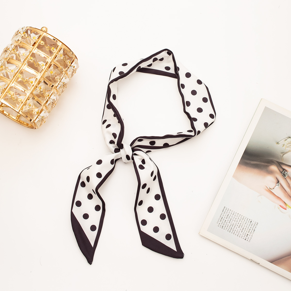 【폴카 도트 시리즈●블랙 스타일 2] 실크 스카프 1개