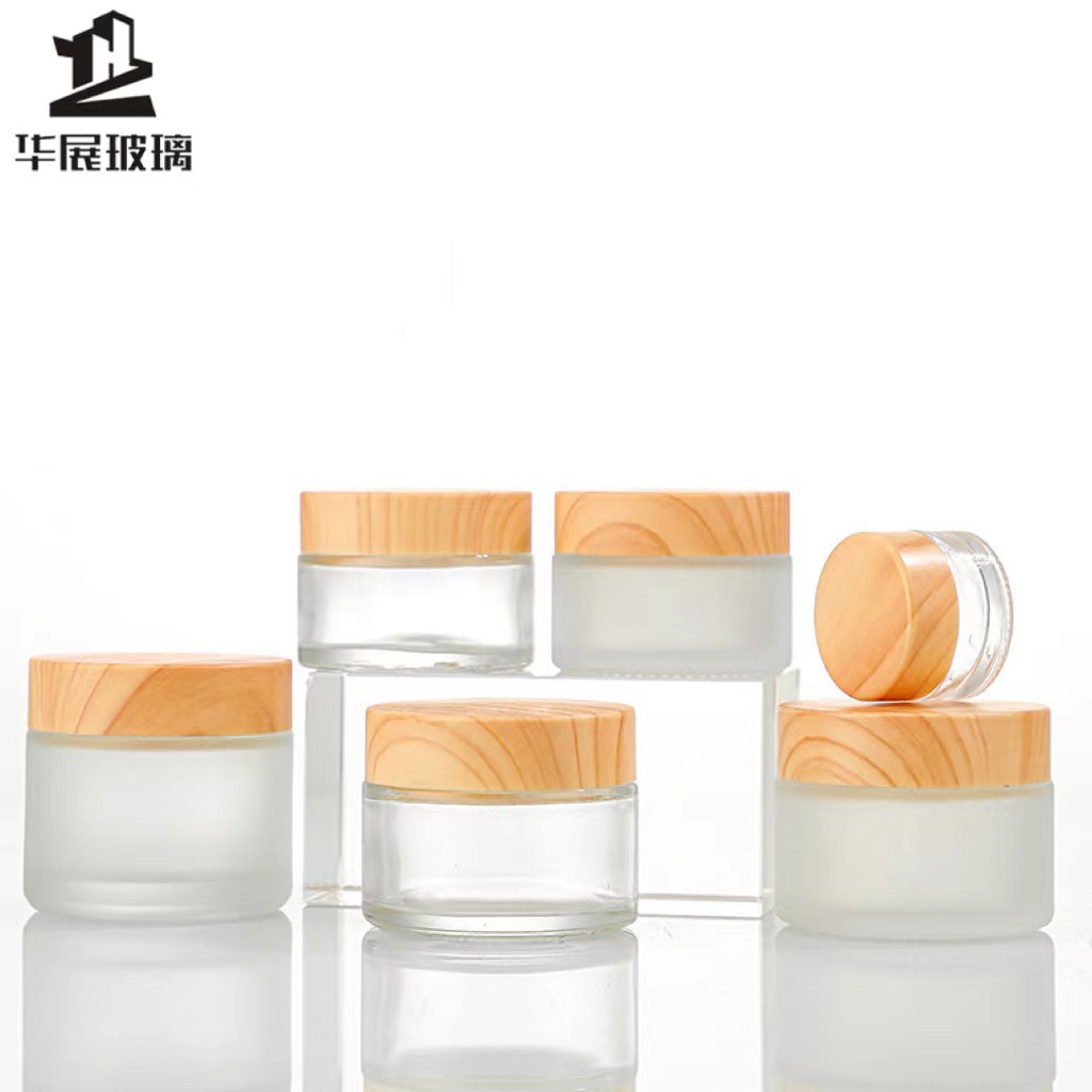 工厂木纹盖玻璃膏霜瓶5-100g 磨砂化妆品分装瓶眼霜面霜瓶膏体瓶