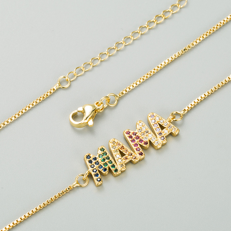 Fashion Copper Inlaid Color Zircon Mama Letter Necklace display picture 5