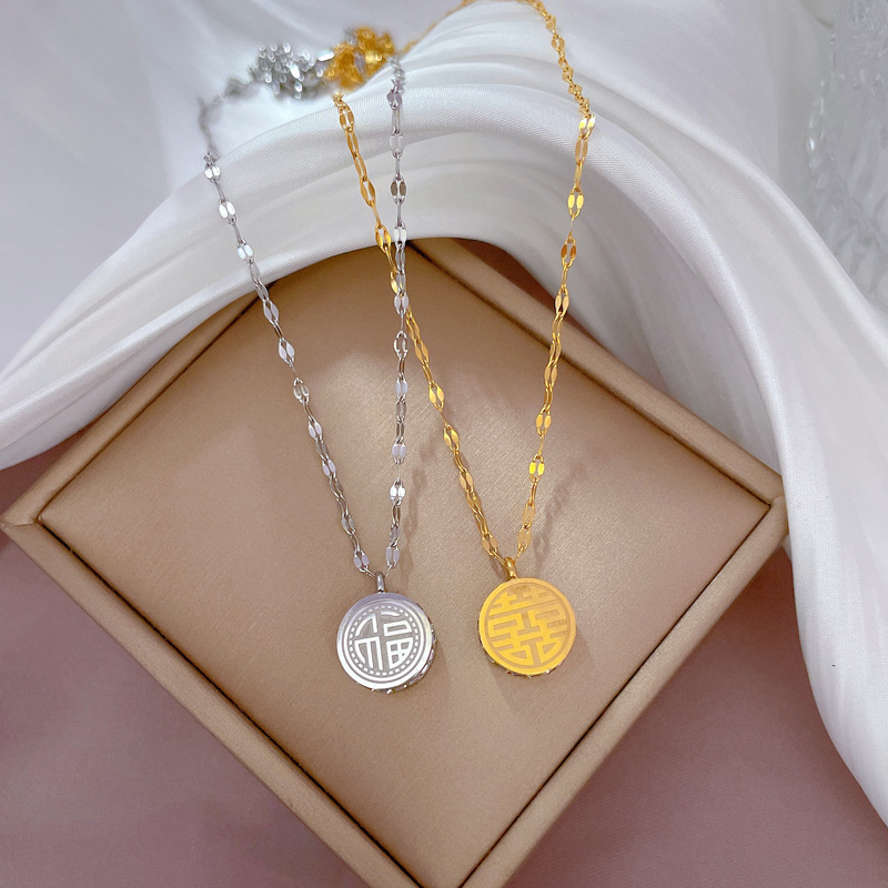 Collier femme symbole fu double face en or véritable bijoux_voghion.com