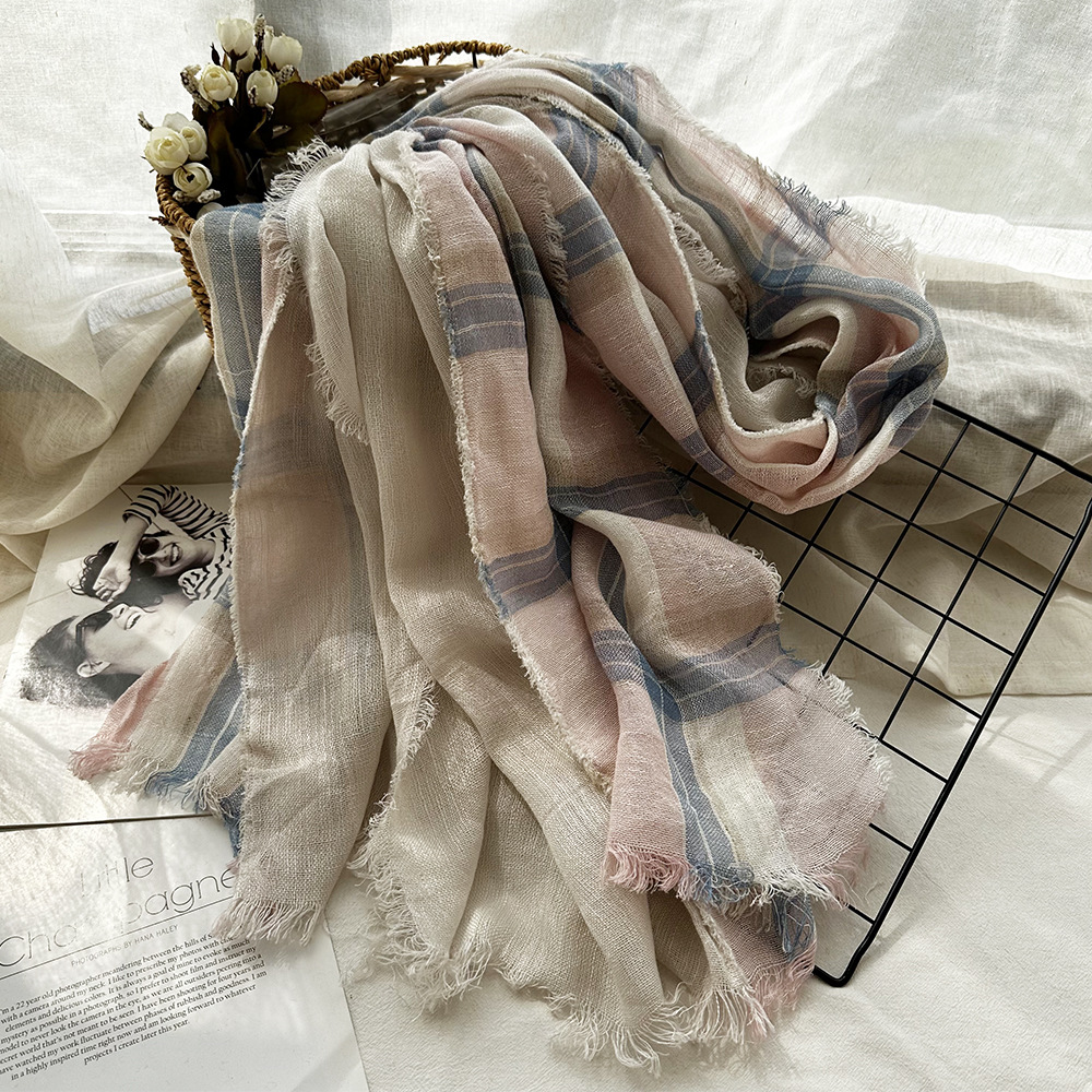 Linen plaid blue powder