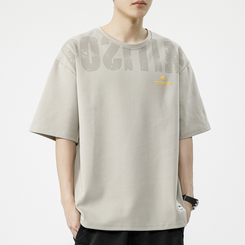 Short sleeved T-shirt for men's summer American fashion label printing trend versatile loose casual half sleeved top_voghion.com