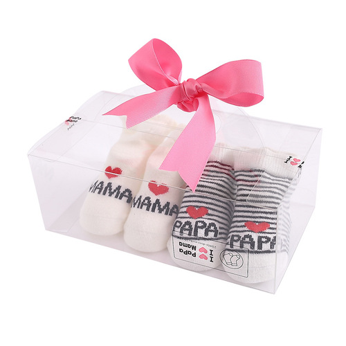 Two pairs of infant silicone socks gift box PAPAMAMA newborn children's cotton wool spring and autumn knitted floor socks