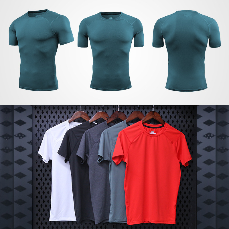 Sports Bodysuit Men's Short-Sleeved Summer Fitness Running Training Clothes Quick-Drying T-Shirt Casual Polo Shirt Short-Sleeved High Elasticity
