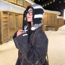 2025秋冬季女时尚百搭羊毛混纺条纹帽子防风御寒保暖高级感舒适帽