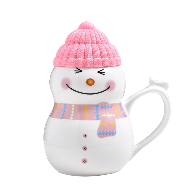 Cute muñeco de nieve cerámica taza de café leche copas de agua regalos de invierno de Navidad tazas de chicas