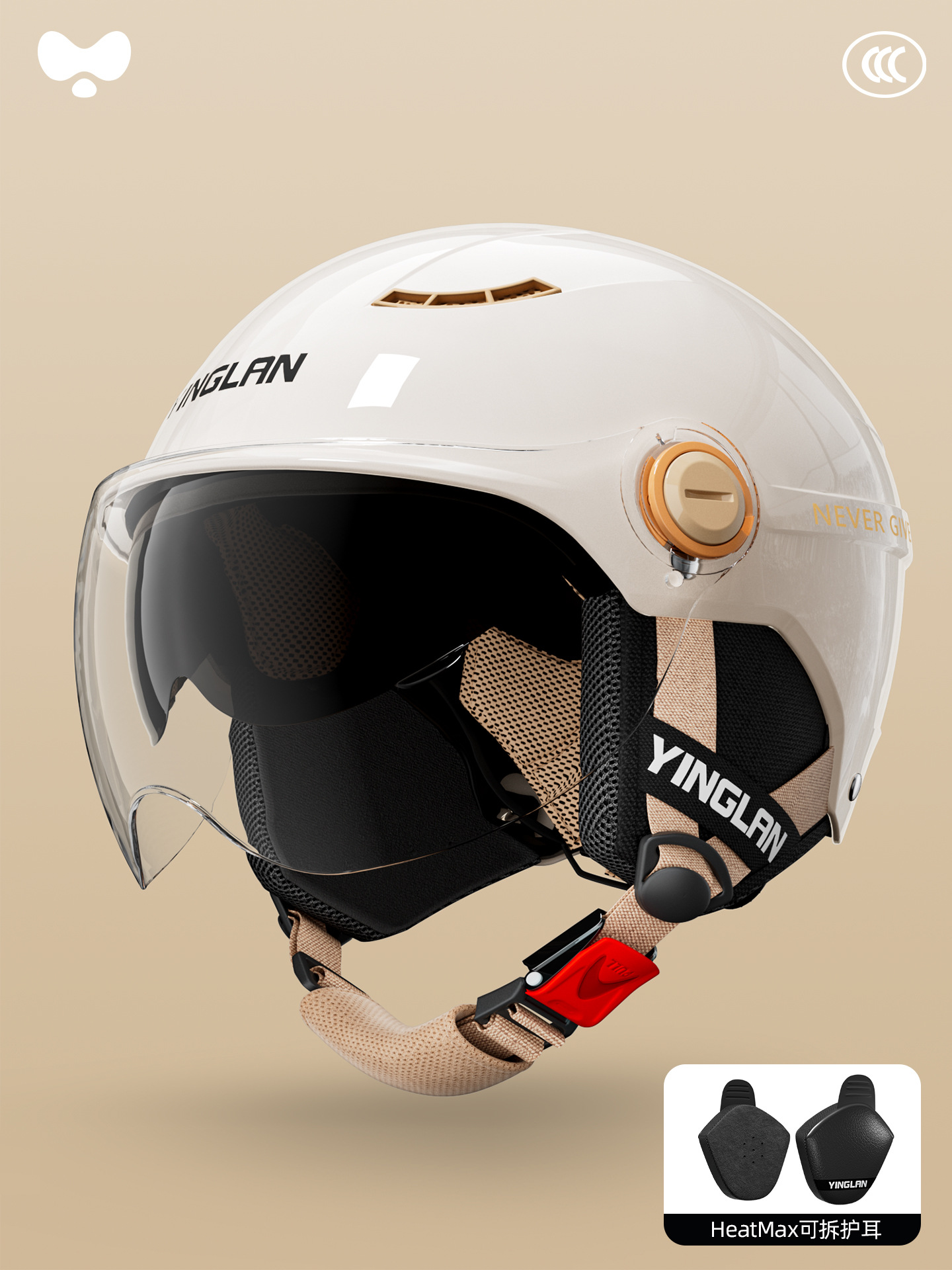 Universal – 3C Certified Motosiklet kaskı (dəbilqə) - 3c-double-lens-moon-shadow-white-hd-short-lens-heatmax-detachable-ear-protection