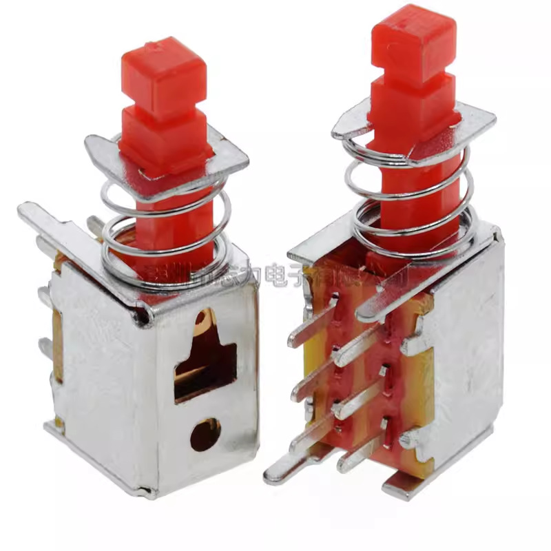 A03直键开关PS-22F02 六脚带锁 自锁开关 无锁 红色按钮 琴键开关