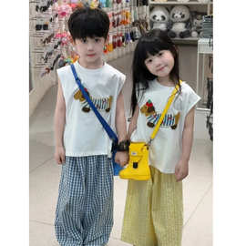 【兄妹装】夏季韩版腊肠狗背心T恤纯棉时髦儿童宽松夏中小童装潮