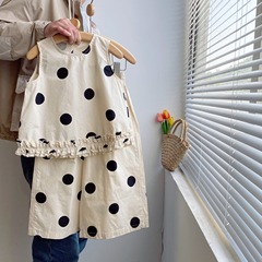 Girls suit summer 2024 new Korean style children's clothing baby girl fashionable children's polka dot vest shorts two-piece set