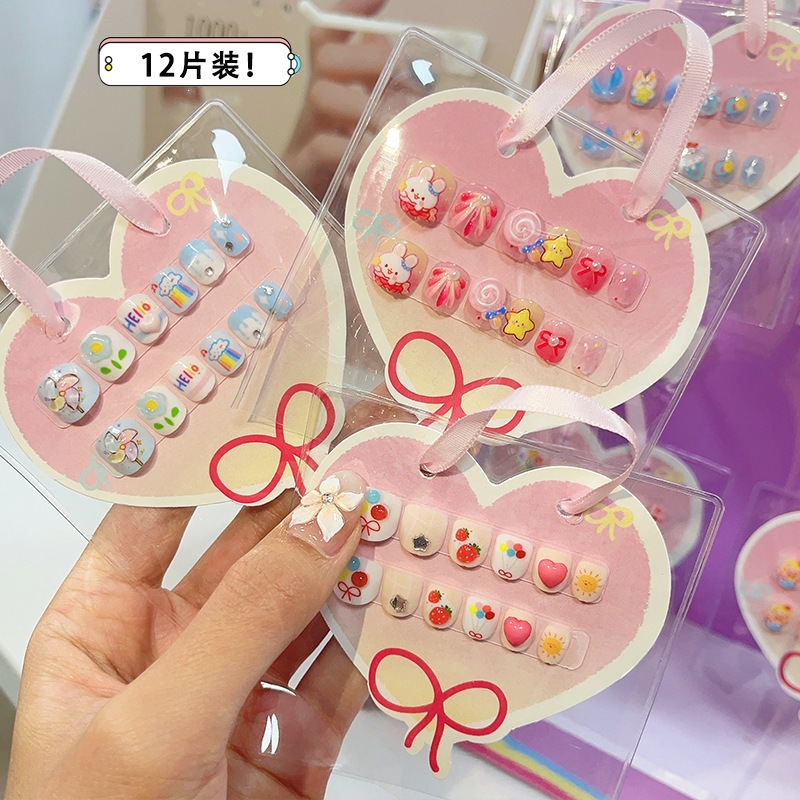 Nuevos productos para niños goteando estereoscópico desgaste de uñas bonitas chicas Bao dibujos animados adhesivo posterior parche de uñas falsas productos terminados de uñas image 3