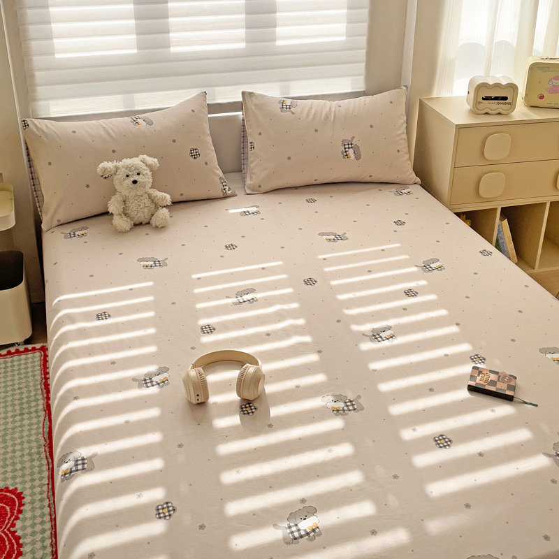 Sábanas a cuadros de algodón puro pieza individual 100 cama individual de algodón funda de almohada para dormitorio infantil traje de tres piezas