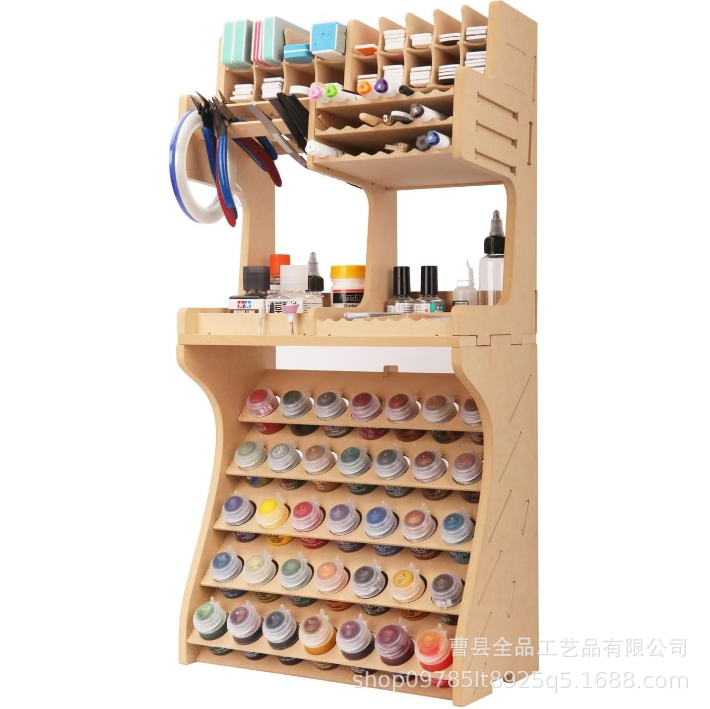 Estante de pintura de madera Estante de almacenamiento de herramientas de arte Suministros de oficina Estante de acabado de artículos diversos Botella de pintura Estante de propileno