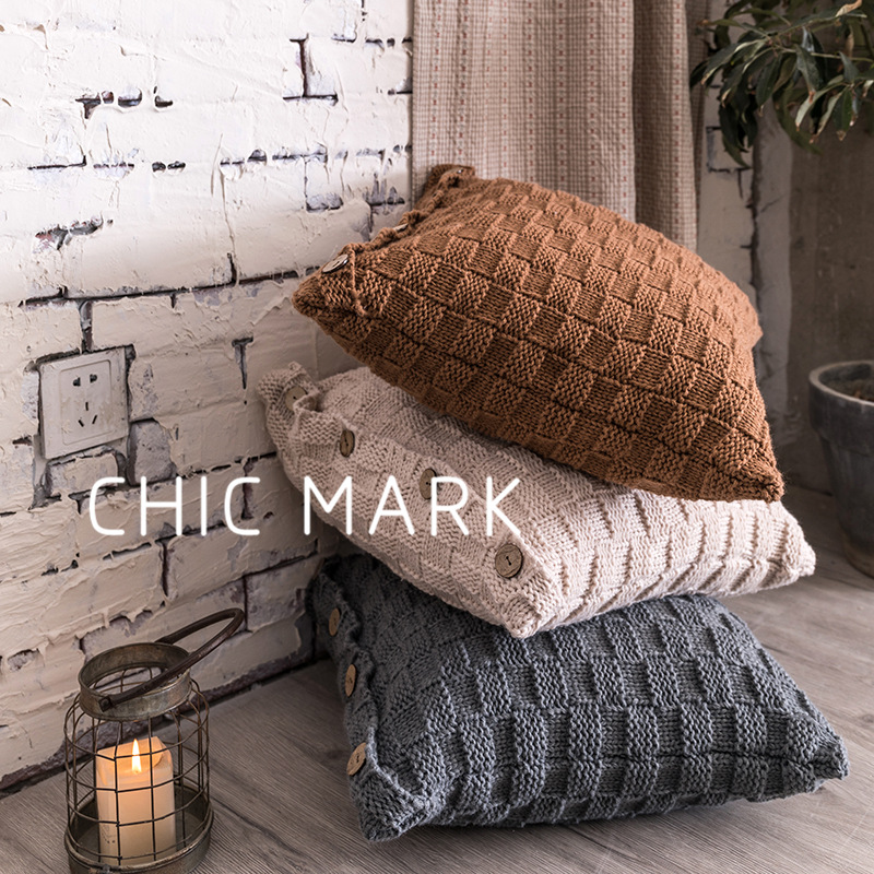 ins wind button pillowcase solid color knitted creative cushion home sofa plain living room pillow pillowcase wholesale
