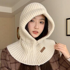 巴拉克拉法帽子女秋冬北极绒针织连帽围脖披肩一体保暖护耳毛线帽