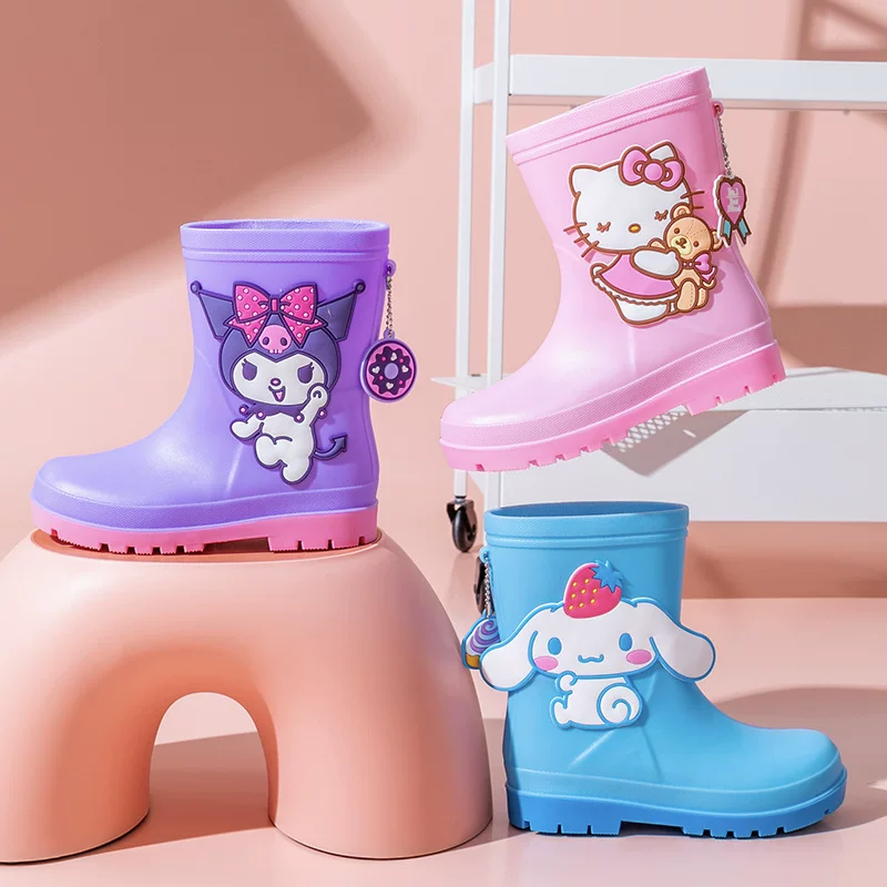 Hello Kitty, детский дождевик, обувь, мультяшные нескользящие сапоги, ботинки средней длины
